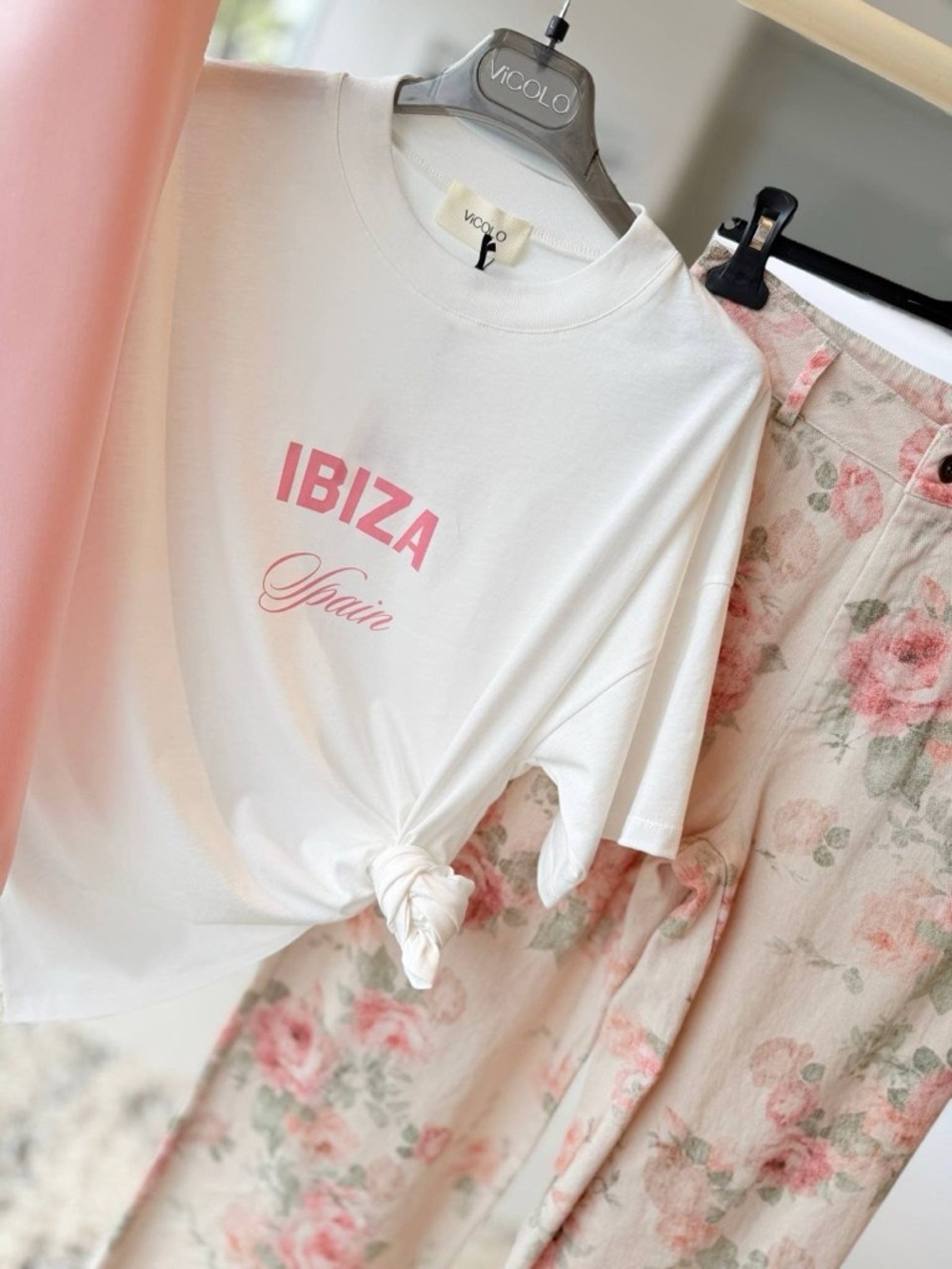 Vicolo Ibiza Spain White Tee with Pink Logo